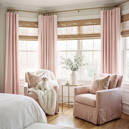 Pink 100%Blackout Linen Curtains for Girl's Room W52 x L84 (Pink / 52"W x 84"L (Pack of 2))