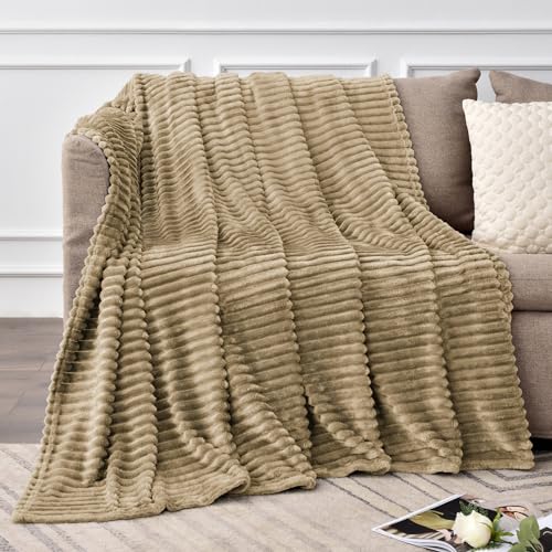 3D Ribbed Light Brown Fleece Twin Blanket for Couch (Brown / Twin(60"x80"))