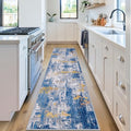 Washable Runner 2'x6' Abstract Area Rug for Hallway Blue Gold (Blue/Gold / 2' x 6' (Runner))