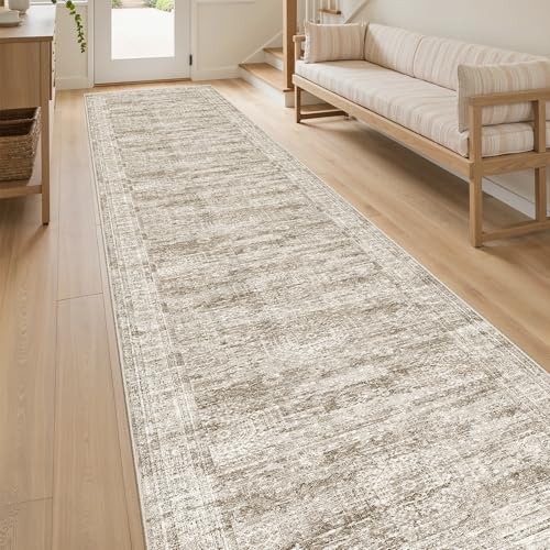 Hallway Runner Rug 2'6" x 12' Washable Long Kitchen Rugs Brown (Brown / 2'6" x 12' (Runner))