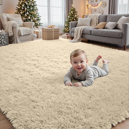 5x7 Fluffy Shag Area Rugs for Living Room Bedroom (Beige / 5' x 7' (Rectangular))