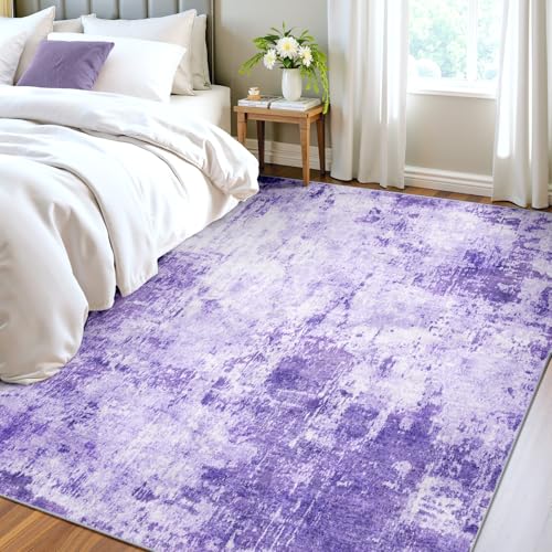 Washable 4'x6' Abstract Area Rug for Living Room Purple (Purple/Gray/Pink/White / 4' x 6' (Rectangular))