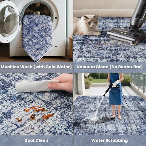 9x12 Washable Area Rug for Living Room Bedroom (Navy/Light Gray / 9' x 12' (Rectangular))