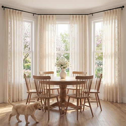 Floral Linen Curtains 84 Inch Farmhouse Back Tab 2 Panels (Vine | Ivory / 50"W x 84"L (Pack of 2))
