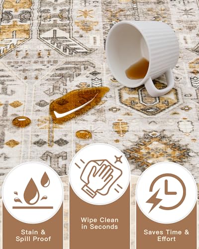 Hallway Runner Rug 3x12 Washable Kitchen Runners 12ft (Brown/Gold / 3' x 12' (Runner))