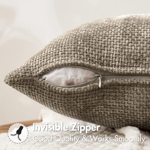 Decorative Couch Throw Pillow Covers 16x16 Inch Neutral Khaki 2 Pack (16" x 16" (Pack of 2) / Khaki)