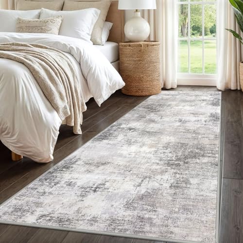 Abstract Runner Rug 3x8 Ft Washable Runners for Hallways (Ash Grey/Beige / 3' x 8' (Rectangular))