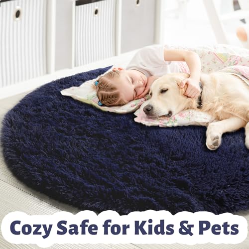Dark Navy Blue Large Round Circle Rug 6Ft for Bedroom Living Room (Dark Navy / 6' (Round))