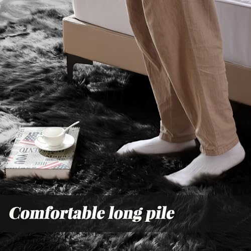 Washable 6x9 Area Rugs for Living Room Black Fuzzy Faux Sheepskin Shag Fur Rug for Bedroom Nursery Rectangle Rug Home Décor (6' x 9' (Rectangular) / Black)
