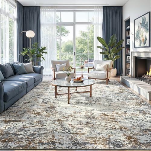 Washable 8x10 Area Rug with Non (Brown Grey Gold / 8' x 10' (Rectangular))