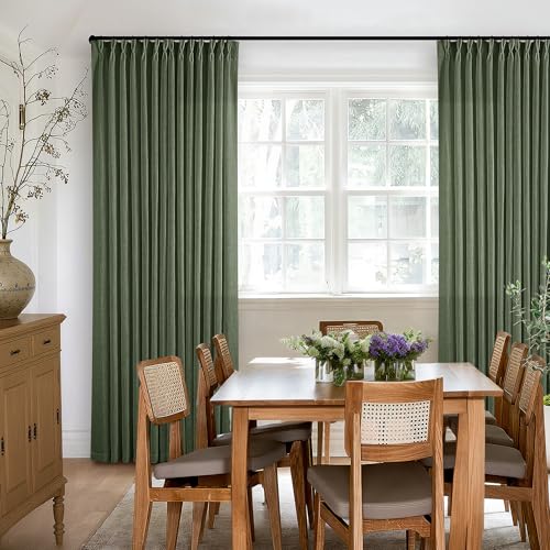 Olive Green Linen Pinch Pleated Light Filtering Curtains 84 Inches Long (Olive Green / 40"W x 84"L (Pack of 2))