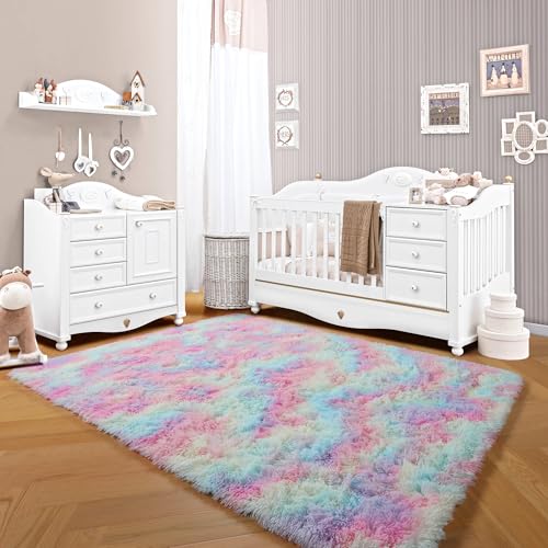 Rainbow Area Rugs for Girls Bedroom Living Room (Colorful Rainbow / 4' x 6' (Rectangular))