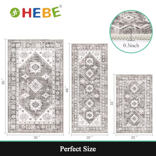 HEBE Boho Kitchen Rugs Set of 3 (Taupe Brown / 20"x32"+20"x48"+30"x50")