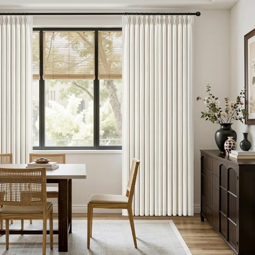 Pinch Pleated Linen Curtains 102 Inches Long 2 Panels Beige White (Beige White / 40"W x 102"L (Pack of 2))