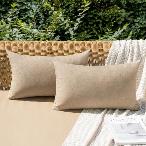 Decorative Outdoor Pillow Covers Lumbar Waterproof 12x20 Light Tan (20" x 12" (Pack of 2) / Light Tan)