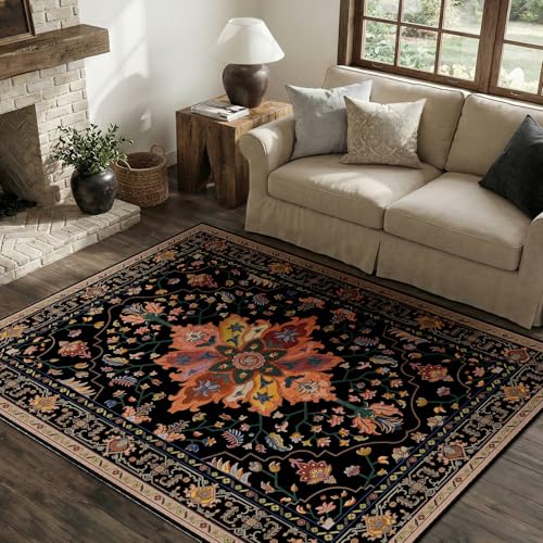 Washable Area Rug (Black/Colorful / 4' x 6' (Rectangular))