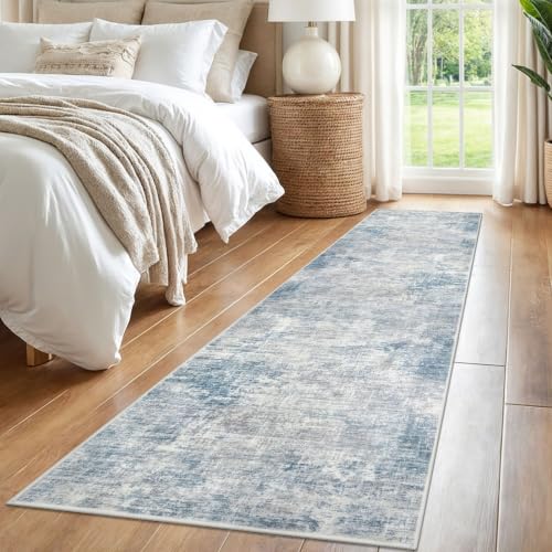 Abstract Runner Rug 2x8 Ft Washable Runners for Hallways (Light Blue/Grey/White / 2' x 8' (Rectangular))
