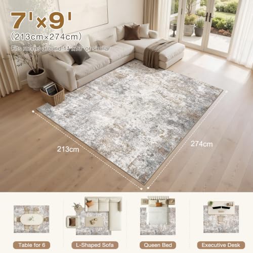7x9 Area Rug Living Room Rugs (Brown Grey / 7' x 9' (Rectangular))
