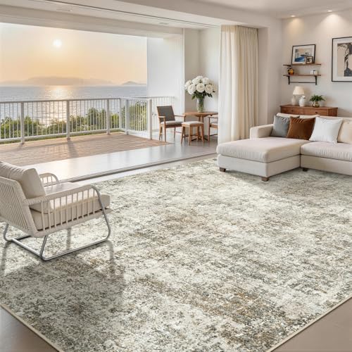 10x14 Area Rugs for Living Room Washable Dining Room Beige Brown (Beige/Brown / 10' x 14' (Rectangular))