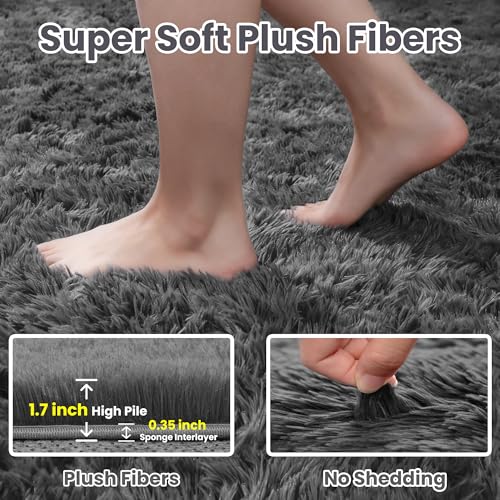 5x8 Fluffy Shag Area Rugs for Living Room Bedroom (Grey / 5' x 8' (Rectangular))