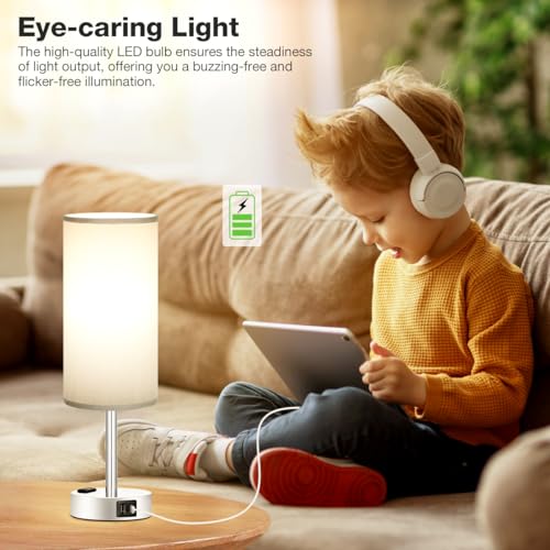 Grey Bedside Lamp for Bedroom (Grey - Silver / 14")