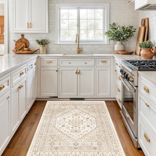 3x5 Washable Area Rug for Entryway Non Slip Rugs (Cream/Beige / 3' x 5' (Rectangular))