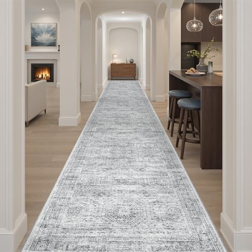 Washable Hallway Runner Rug 3x18 Kitchen Entry Rugs Non (Grey / 3' x 18' (Runner))