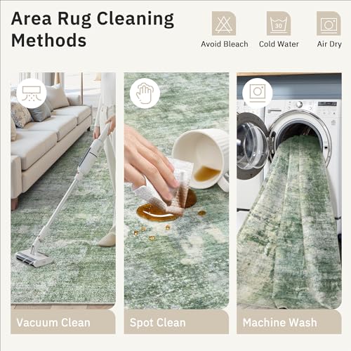 10x14 Area Rugs for Living Room Washable Rug Abstract Green (Green/Ivory / 10' x 14' (Rectangular))