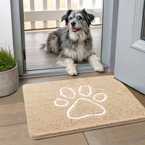 Dog Door Mat for Muddy Paws (24"X16" / Beige and White)