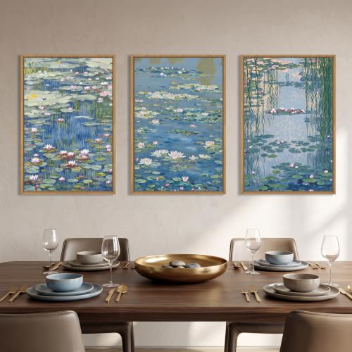 Large Claude Monet Style Framed Canvas Wall Art (Lilies Ponds Wall Art / 16"L x 24"W)