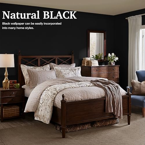 394''x17.7'' Black Peel and Stick Wallpaper Contact Paper Modern Self Adhesive Wall Paper Removable Renter Friendly Textured Solid Color Shelf Cabinet Vinyl Roll (Black / 17.7" x 394")