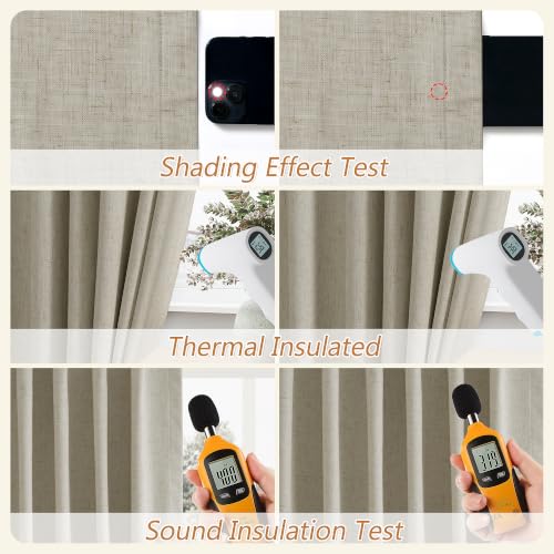 100% Blackout Linen Curtains for Bedroom 90 inches Long (Cobblestone / 52"W x 90"L (Pack of 2))