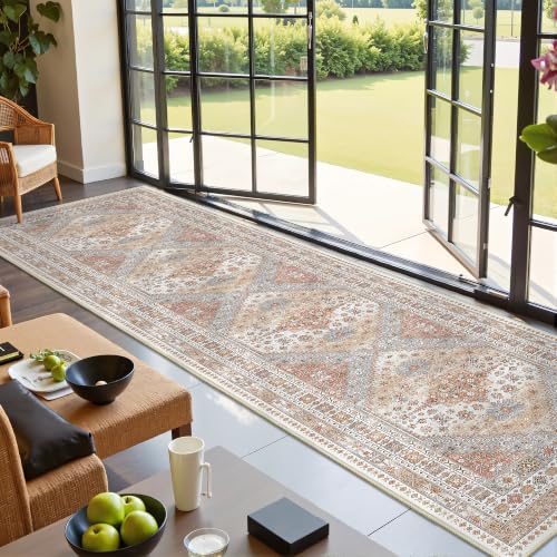 2.5x10 Kitchen Runner Rug Non Slip Vintage Washable Rugs (Orange / 2'6" x 10' (Runner))