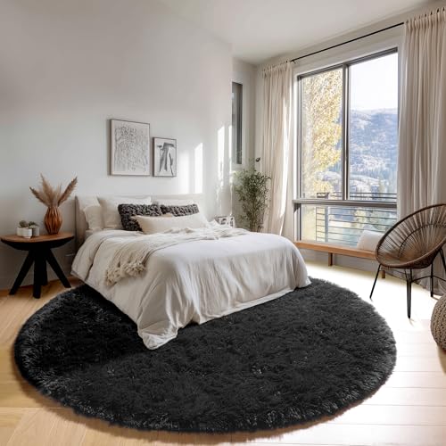 Black Round Rugs 7ft for Living Room (Black / 7' (Round))