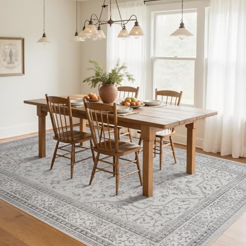 8x10 Boho Washable Area Rugs for Living Room (8' x 10' (Rectangular) / Gray-white-black)