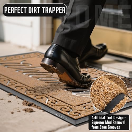 Welcome Mat Heavy Duty Sturdy Door Mats for Home Entrance Outdoor Indoor (Yellow / 47x24 Inch)