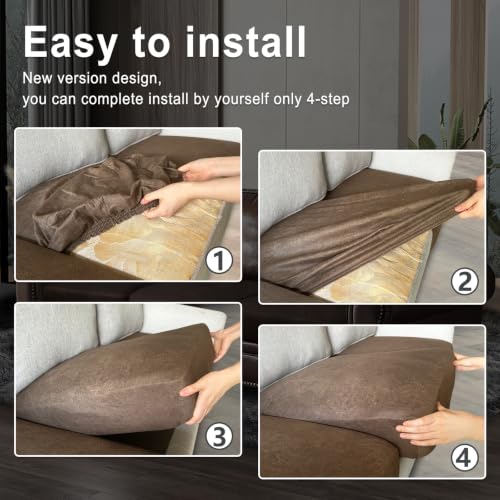 Leather Look Couch Cushion Covers Sofa Seat Slipcovers Sets Couches Furniture Protector for Sectional Armchair Loveseat Pets Kids Stretch Spandex Fabric (1 Cushion XL Sofa / 01 Brown)