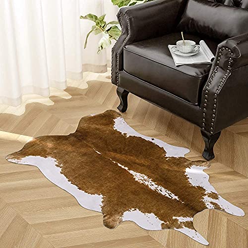 Premium Faux Cowhide Rug 110 x70 cm (2'3" x 3'7" (Irregular) / Brown)