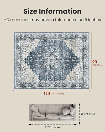Amada Large 9x12 Washable Area Rug for Living Room (9' x 12' (Rectangular) / Blue)
