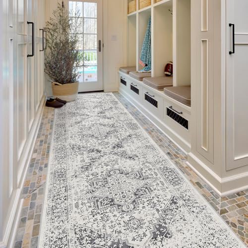 3x10 Washable Hallway Runner Rug (Distressed Grey / 3x10)
