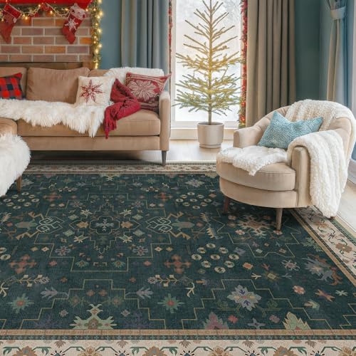 Vintage Dark Green 6x9 Dining Room Rugs for Under Kitchen Table (6' x 9' (Rectangular) / Dark Green)