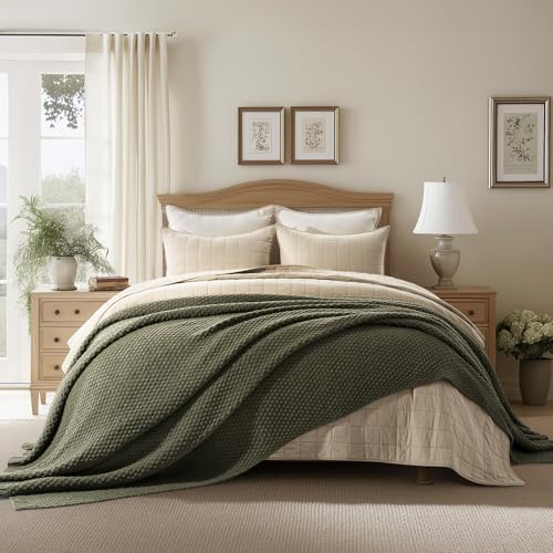HOME Chunky Chenille Knit Throw Blanket (Olive Green / 90" X 90")