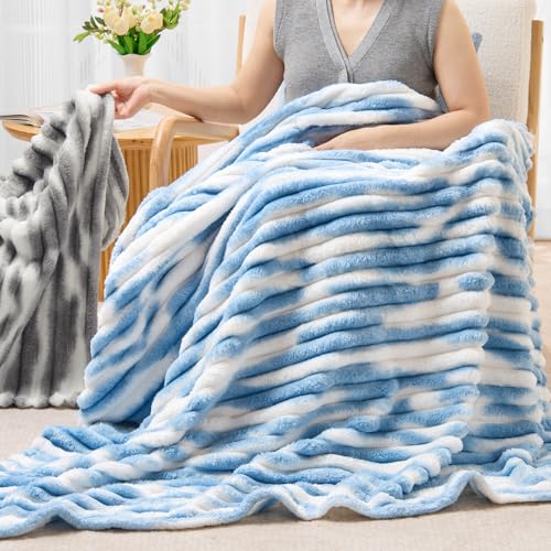 Ribbed Fleece Throw Blanket for Couch (Tie-dye Blue / Throw(50"x60"))