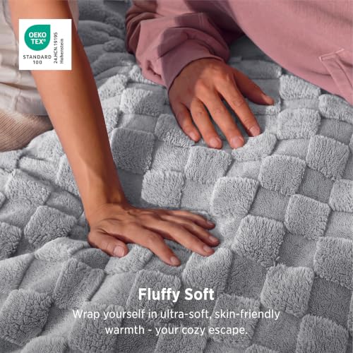 Checkered Soft Cozy Queen Blanket for Bed (Silver Grey / Queen (90" X 90"))