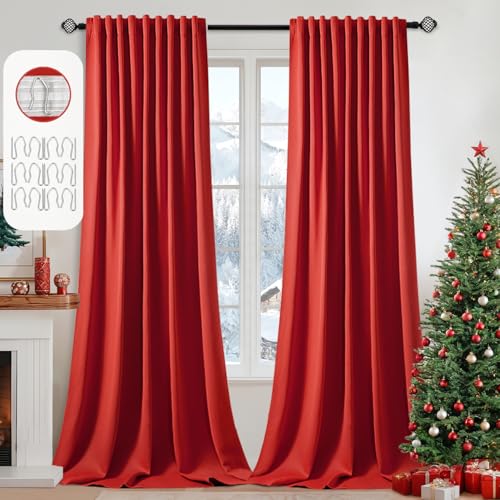 Christmas Red Back Tab Blackout Curtains 52x96 Inch Long 2 Panels (Red / 52"W x 96"L (Pack of 2))