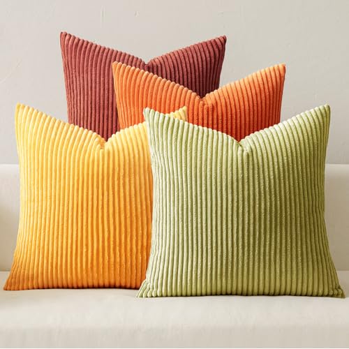 Fall Decorative Throw Pillow Covers Yellow Orange Rust 20x20 (20" x 20" (Pack of 4) / Yellow Orange)