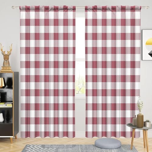 53 x 84 Inch Linen Buffalo Plaid Check Curtains Blackout Room Darkening Thermal Insulated Pink Buffalo Checkered Window Drapes Farmhouse Bedroom Living Room Rod Pocket Tab Curtain 2 Panels (Pink / 53"W x 84"L (Pack of 2))