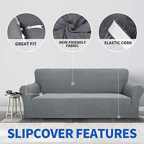 1 Piece Jacquard Couch Covers for 3 Cushion Couch High Stretch Sofa Cover for Pets Dogs Anti Slip Extra Large Sofa Slipcovers Furniture Protector (X-Large (91"-112") / Light Grey)