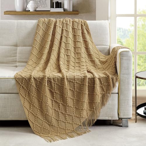 Mustard Throw Blanket 50 x70 Inch Jacquard Throw Knitted Blanket (Jacquard-mustard / 50"x70")