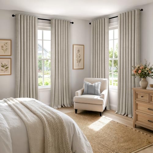100% Blackout Linen Curtains for Bedroom 42 x 63 Inch Stone 2 Panels (Stone / 42"W x 63"L (Pack of 2))